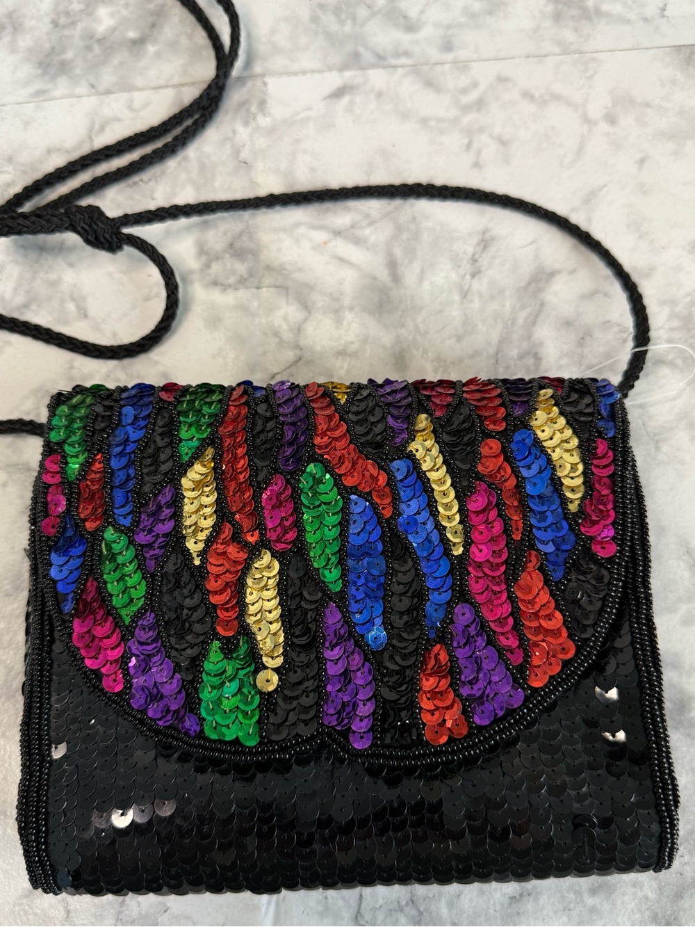 VTG 80s 90s Glam Multicolor Sequin Clutch/Crossbody, Beaded Cocktail Purse